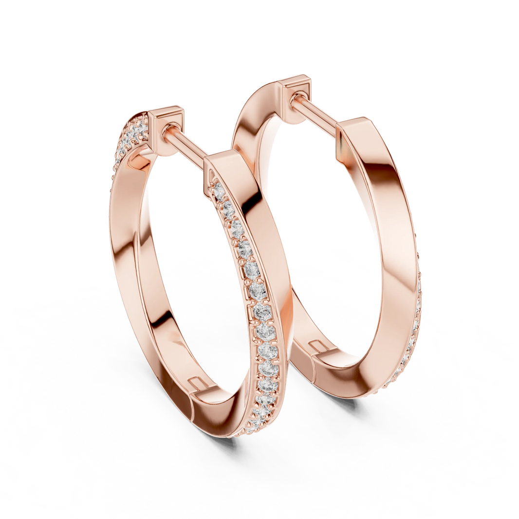 Moissanite twisted pave hoop earrings in rose 925 sterling silver, bold, view 3