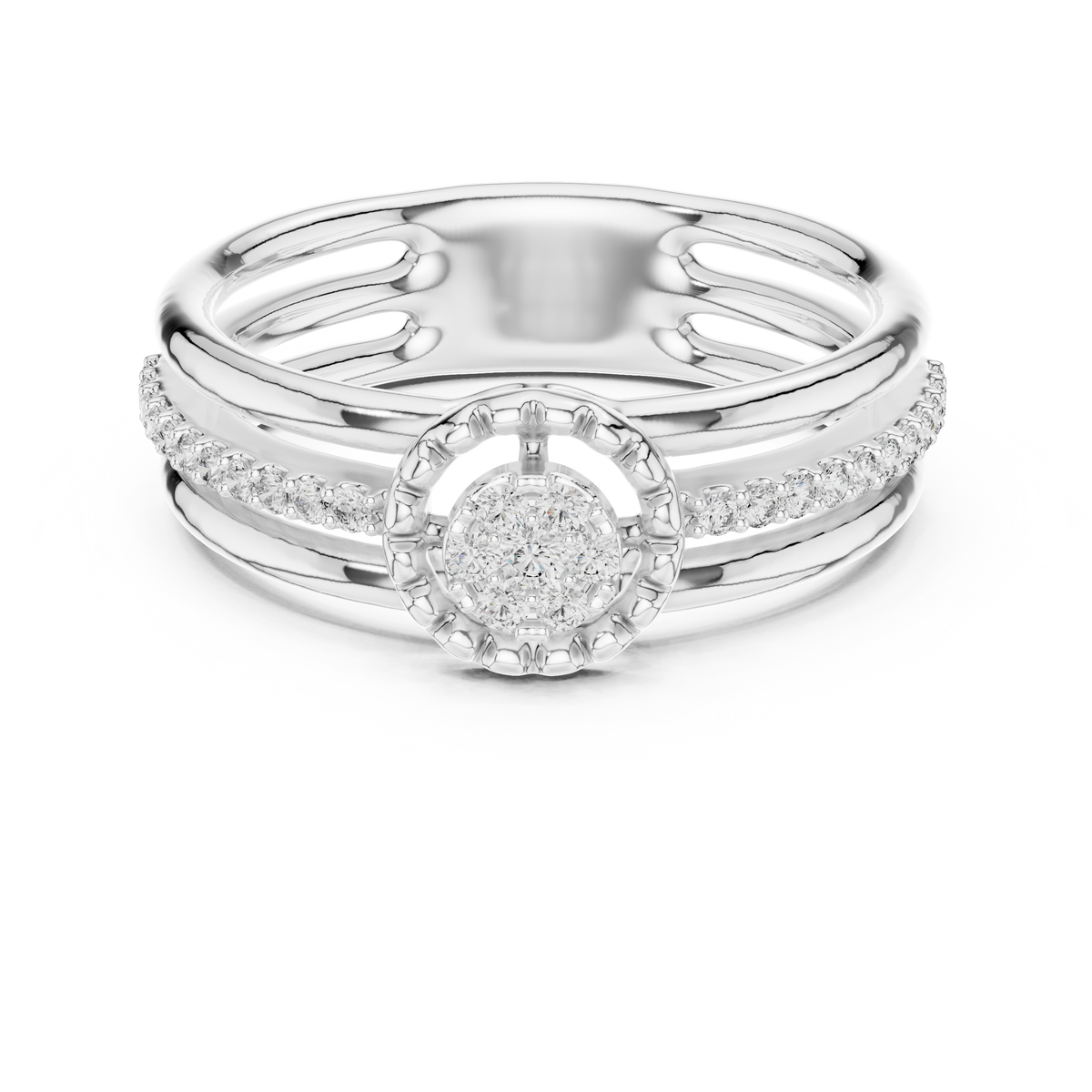 Triple Row Cluster Moissanite Ring in white 925 sterling silver, view 4