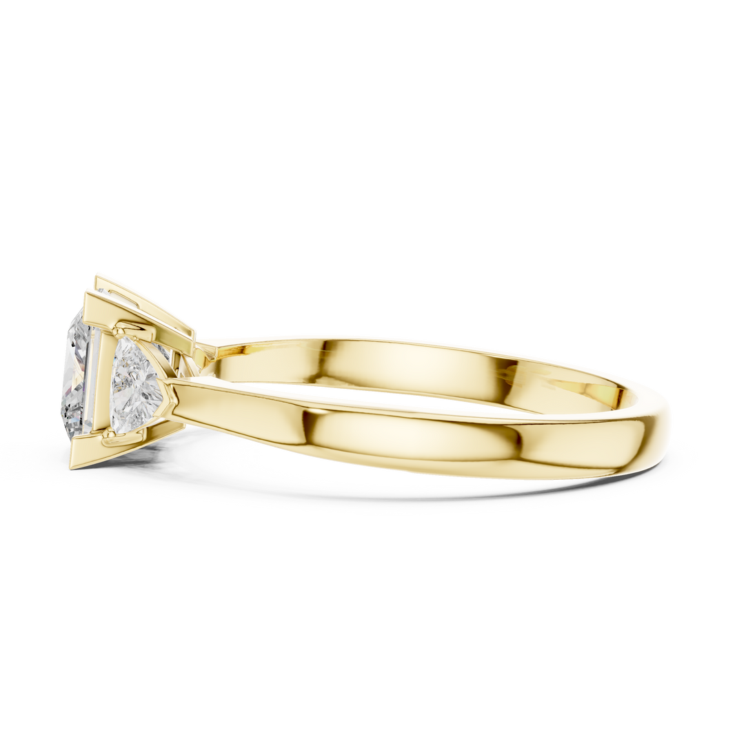Princess Cut and Trillion Three Stone Moissanite Ring in yellow 925 sterling silver, view 3