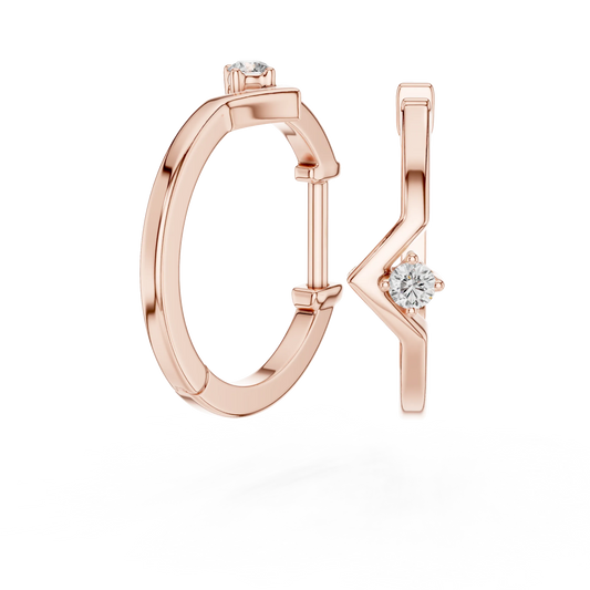 Moissanite V huggie hoop earrings in rose 925 sterling silver, view 1