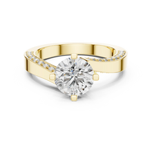 Round Solitaire Moissanite Ring with Pavé Cathedral Shank in yellow 925 sterling silver, view 4
