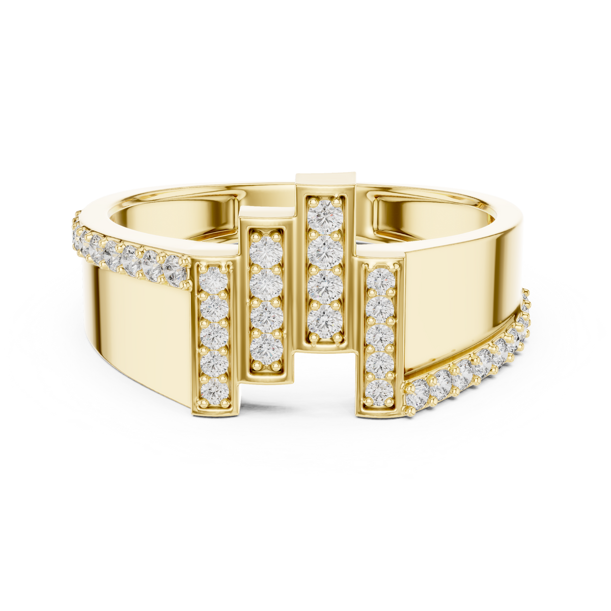 Men's Wide Vertical Bar Moissanite Band in yellow 925 sterling silver, view 4