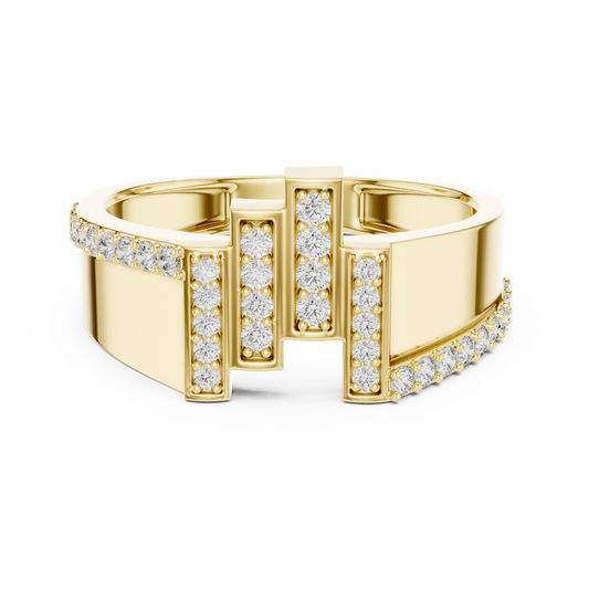 Men's Wide Vertical Bar Moissanite Band in yellow 925 sterling silver, view 4