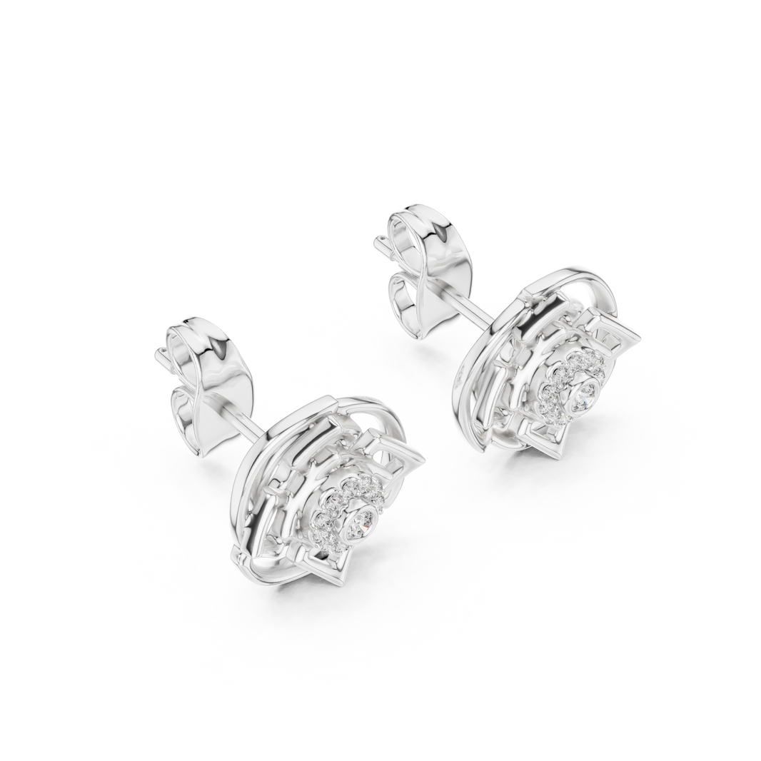 Moissanite Knot Halo Stud Earrings in white 925 sterling silver, view 2