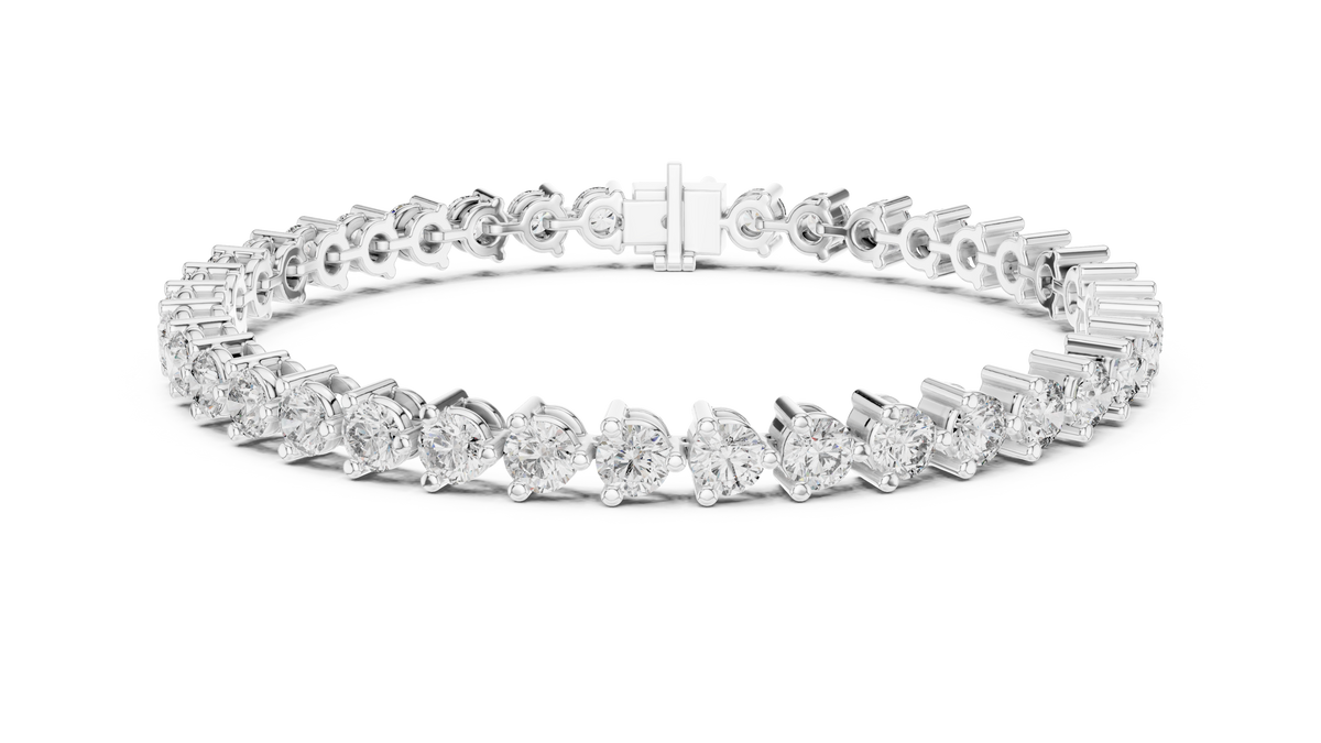 Three Prong Round Moissanite Tennis Bracelet in white 925 sterling silver, view 1