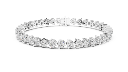 Three Prong Round Moissanite Tennis Bracelet in white 925 sterling silver, view 1