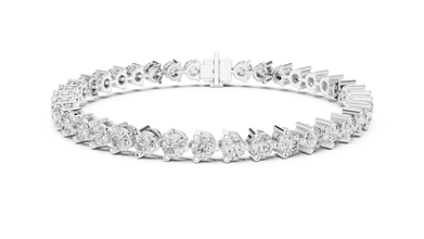 Three Prong Round Moissanite Tennis Bracelet in white 925 sterling silver, view 1