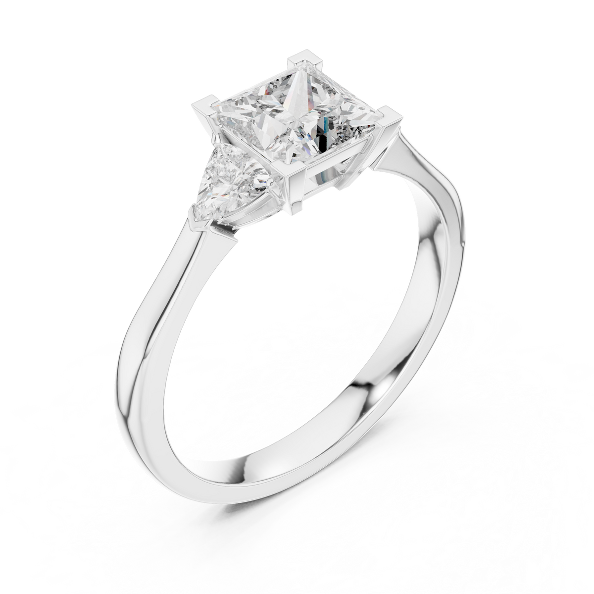 Princess Cut and Trillion Three Stone Moissanite Ring in white 925 sterling silver, view 2