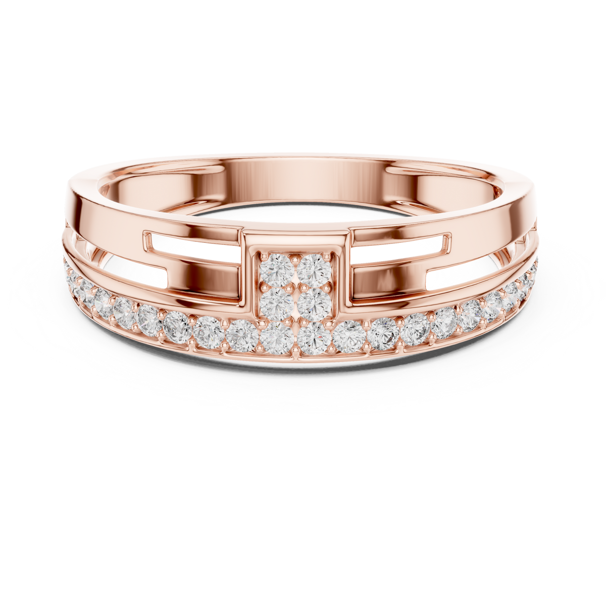 Two-Tier Pavé Moissanite Band with Square Accent in rose 925 sterling silver, view 4