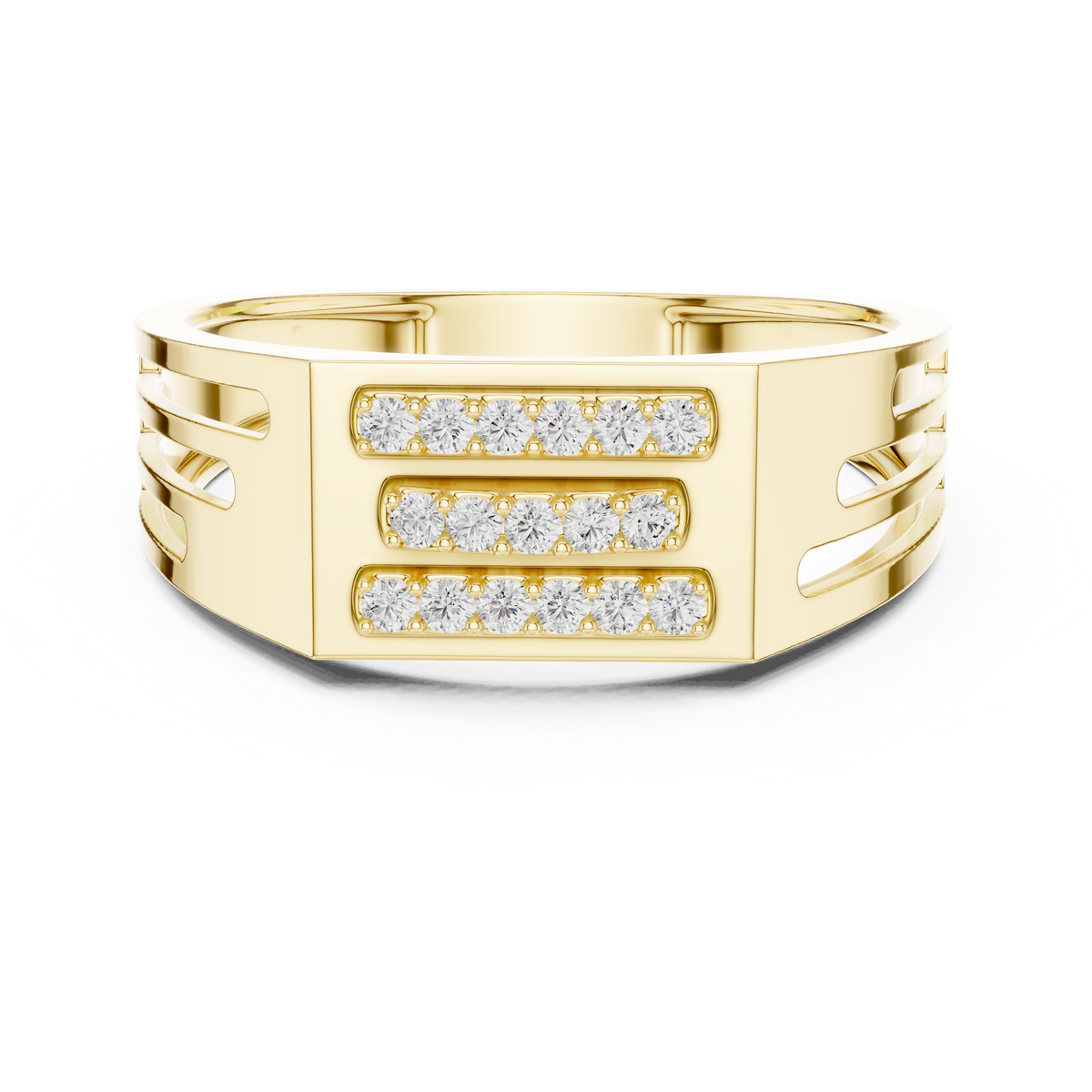 Three-Row Signet Moissanite Ring in yellow 925 sterling silver, view 4