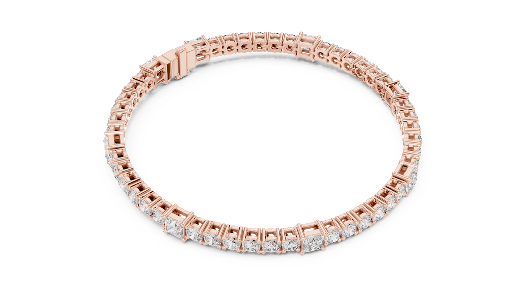 Princess Station Round Moissanite Tennis Bracelet in rose 925 sterling silver, view 3
