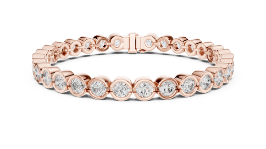 Bezel Set Round Moissanite Tennis Bracelet in rose 925 sterling silver, view 1