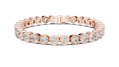 Bezel Set Round Moissanite Tennis Bracelet in rose 925 sterling silver, view 1