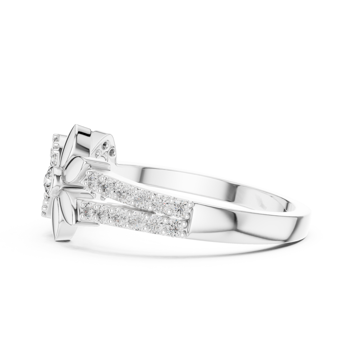 Pavé Infinity and Flower Moissanite Ring in white 925 sterling silver, view 3