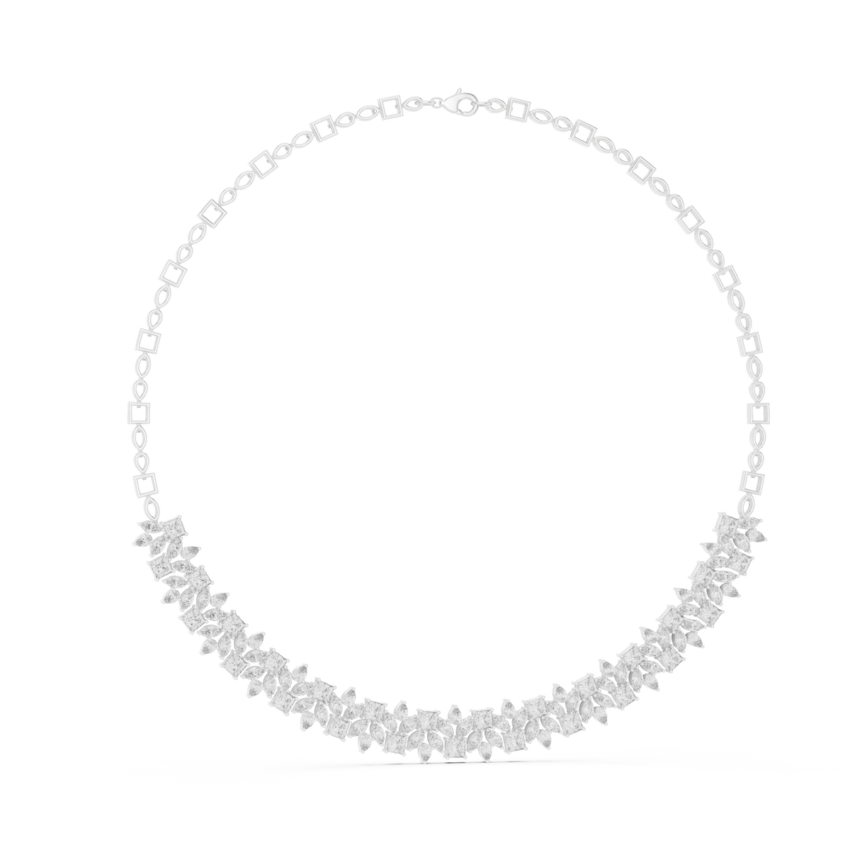 Pear Princess Marquise Cluster Collar Necklace in white 925 sterling silver, view 1