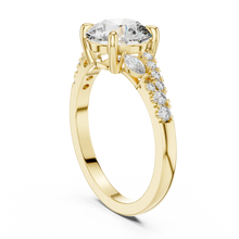 Round Moissanite Engagement Ring with Marquise Accents in yellow 925 sterling silver, view 1