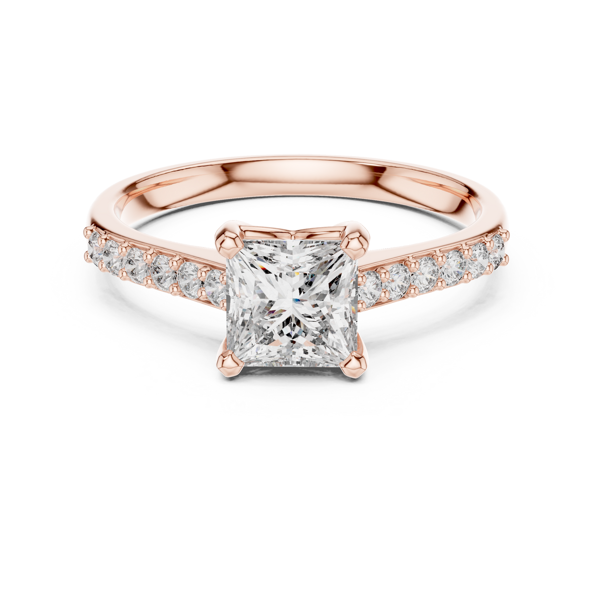 Princess Cut Moissanite Ring with Pavé Shoulders in rose 925 sterling silver, view 4