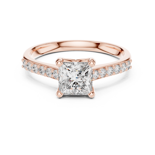 Princess Cut Moissanite Ring with Pavé Shoulders in rose 925 sterling silver, view 4