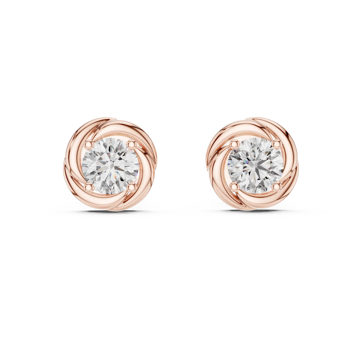 Round moissanite swirl stud earrings in rose 925 sterling silver, view 4
