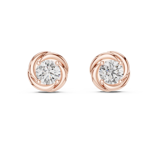 Round moissanite swirl stud earrings in rose 925 sterling silver, view 4
