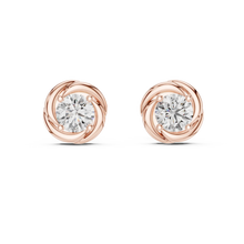 Round moissanite swirl stud earrings in rose 925 sterling silver, view 4