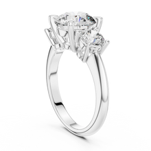 Round Three Stone Moissanite Statement Ring in white 925 sterling silver, view 1
