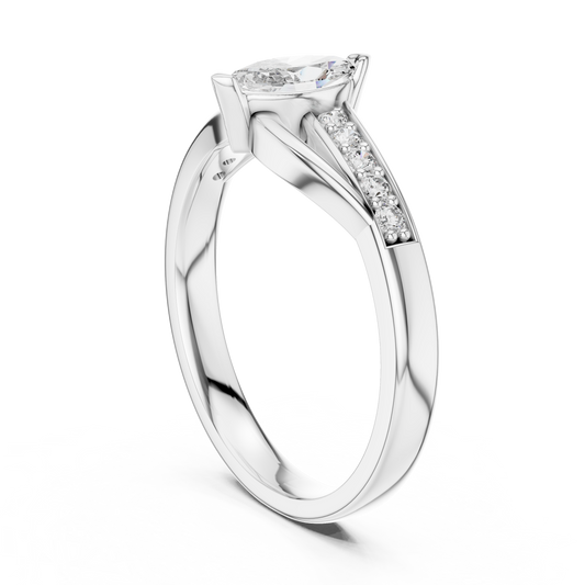 Marquise Bypass Moissanite Ring with Pavé Shoulders in white 925 sterling silver, view 1