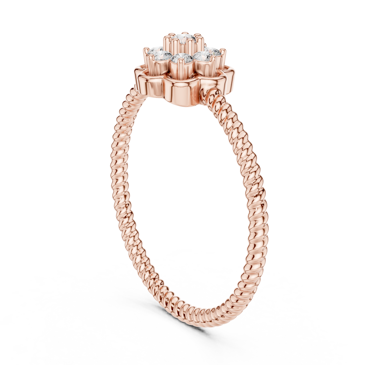 Flower Cluster Moissanite Ring with Rope Band in rose 925 sterling silver, view 1