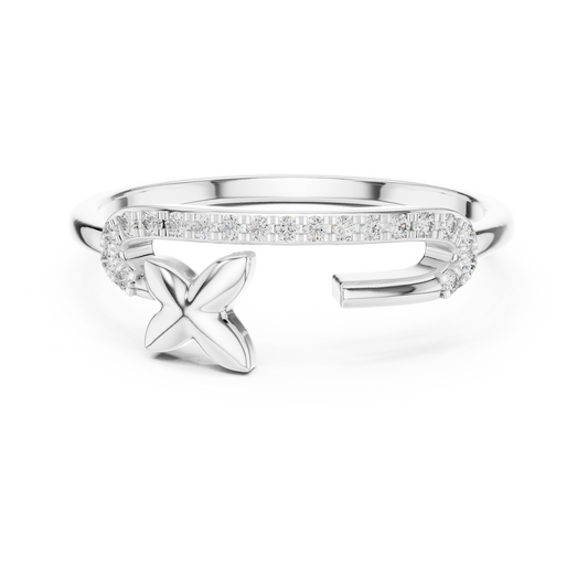Pavé Bar Moissanite Ring with Clover Accent in white 925 sterling silver, view 4