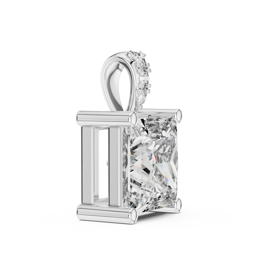 Princess Cut Solitaire Moissanite Pendant in white 925 sterling silver, view 3
