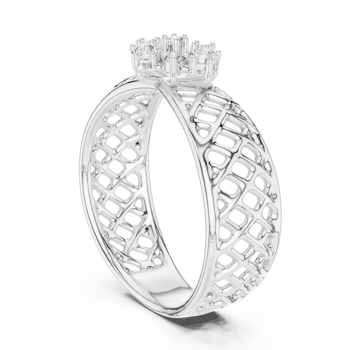 Lattice Star Cluster Moissanite Band in white 925 sterling silver, view 1