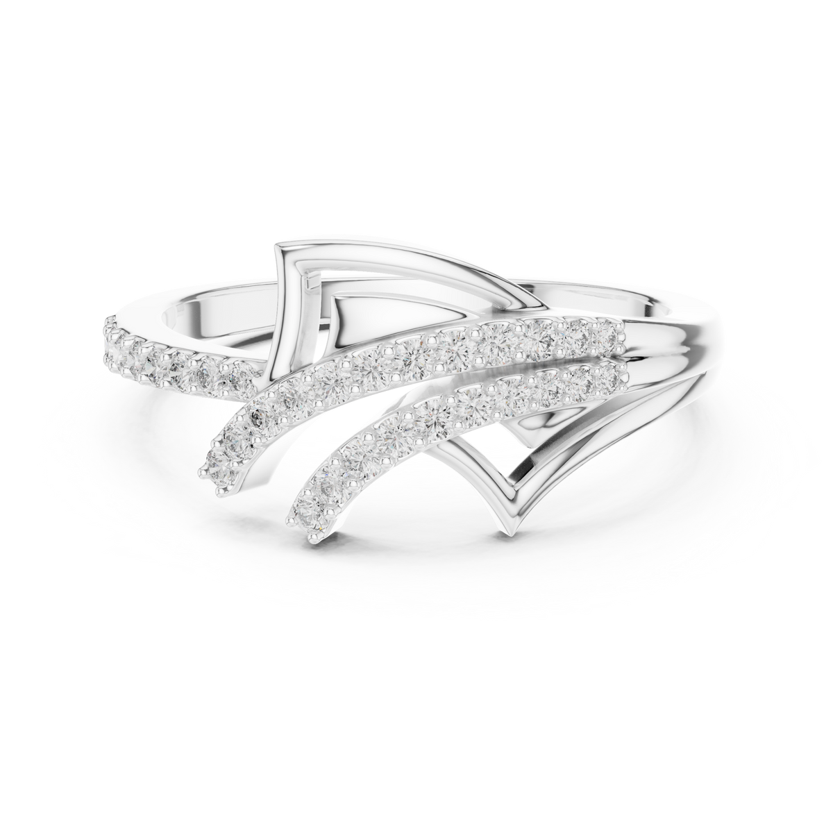 Pavé Wing Crossover Moissanite Ring in white 925 sterling silver, view 4