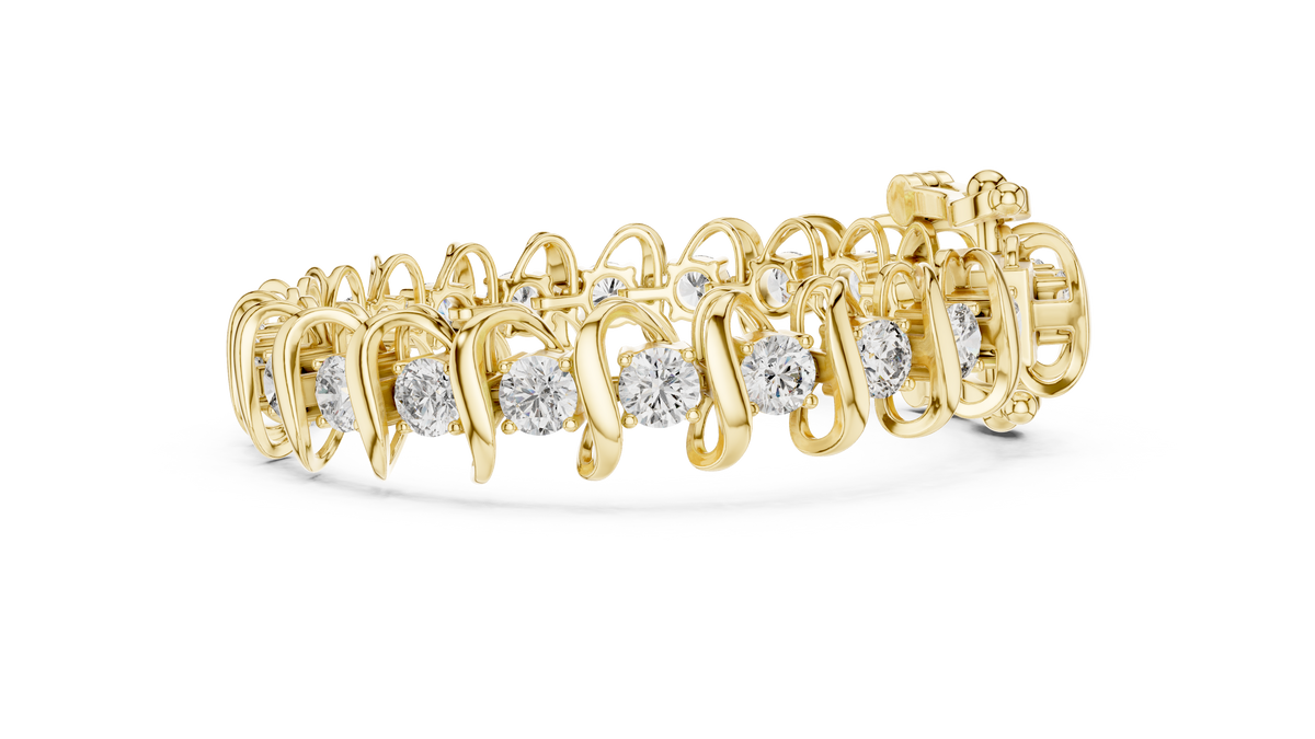 Round Moissanite Wave Link Bracelet in yellow 925 sterling silver, view 4