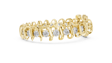 Round Moissanite Wave Link Bracelet in yellow 925 sterling silver, view 4