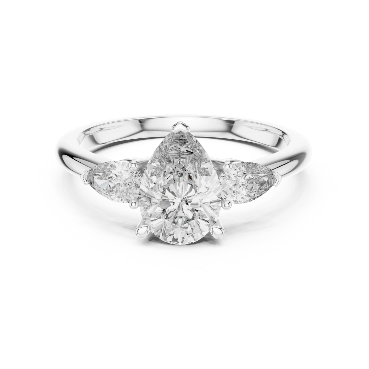 Pear Three Stone Moissanite Engagement Ring in white 925 sterling silver, view 4