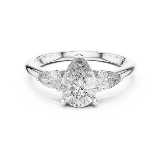 Pear Three Stone Moissanite Engagement Ring in white 925 sterling silver, view 4