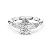 Pear Three Stone Moissanite Engagement Ring in white 925 sterling silver, view 4