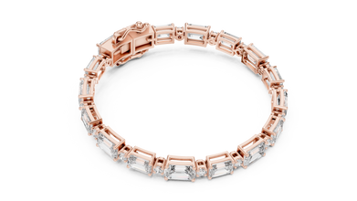 Emerald Cut Station Moissanite Link Bracelet in rose 925 sterling silver, view 3