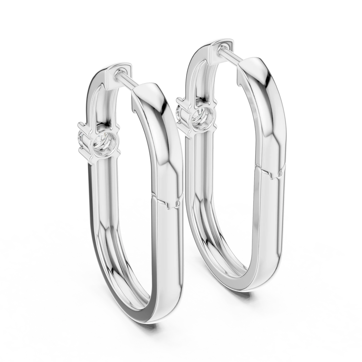 Moissanite solitaire oval hoop earrings in white 925 sterling silver, view 3