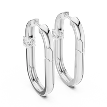 Moissanite solitaire oval hoop earrings in white 925 sterling silver, view 3