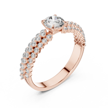 Round Solitaire Moissanite Ring with Double Row Pavé Band in rose 925 sterling silver, view 2