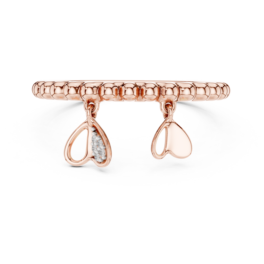 Beaded Band with Heart Charms Moissanite Ring in rose 925 sterling silver, view 4
