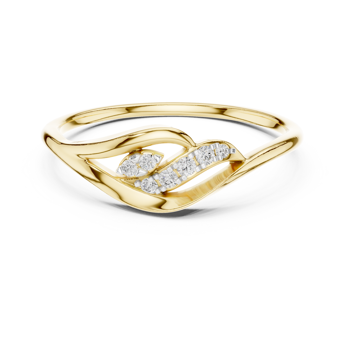 Open Leaf Wave Moissanite Ring in yellow 925 sterling silver, view 4