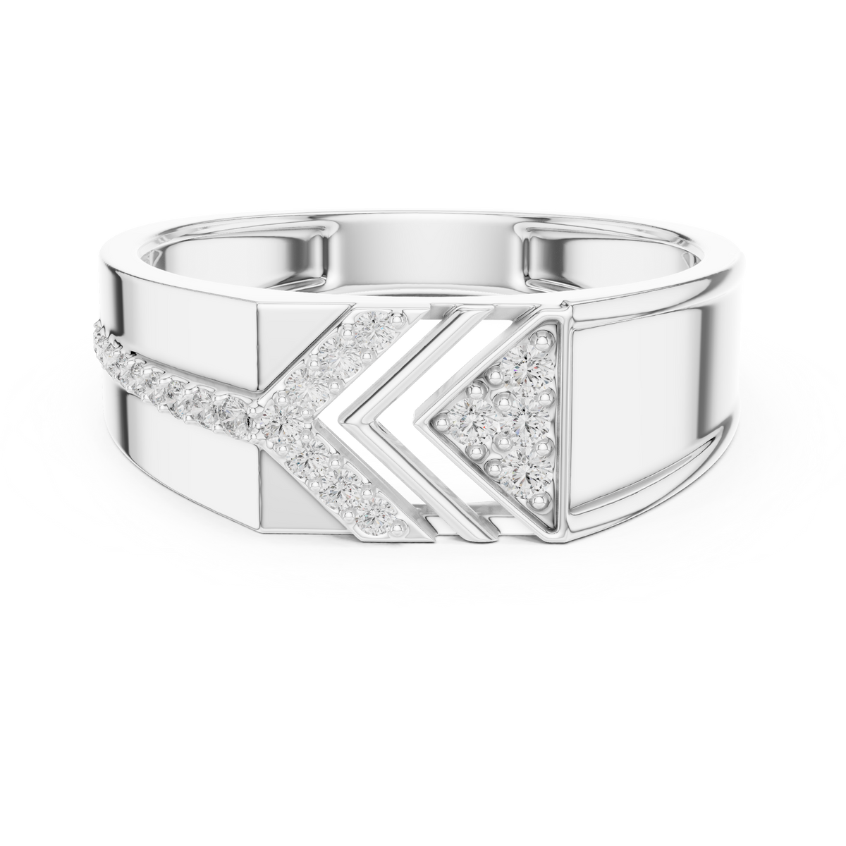 Men's Chevron Arrow Pavé Wide Moissanite Band in white 925 sterling silver, view 4