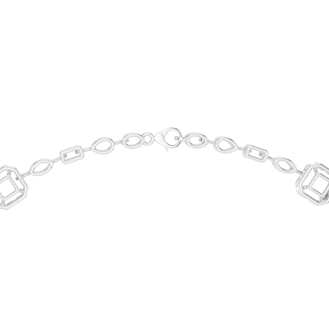 Halo Emerald Station Y Drop Necklace in white 925 sterling silver, view 4