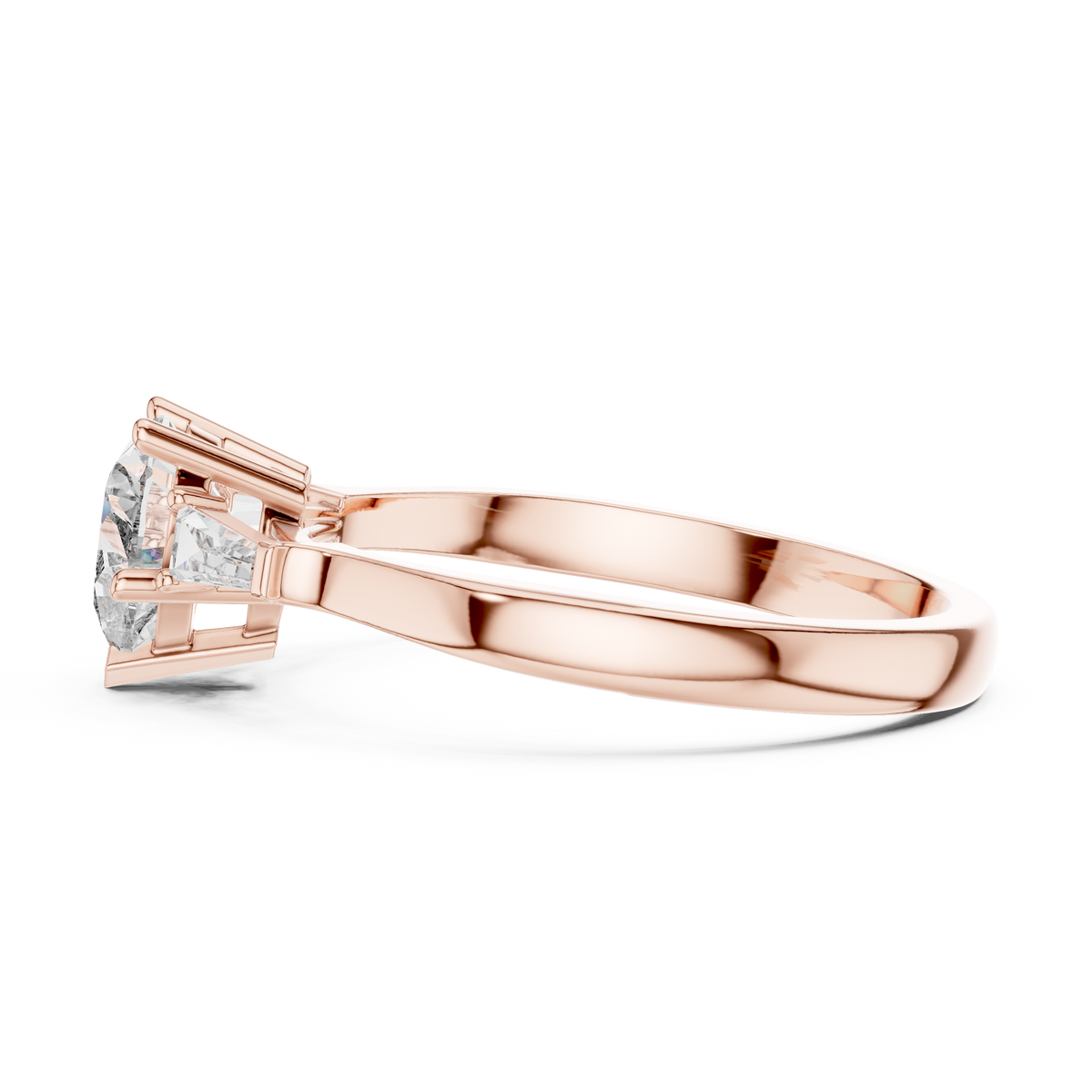 Heart Moissanite Ring with Tapered Baguette Sides in rose 925 sterling silver, view 3