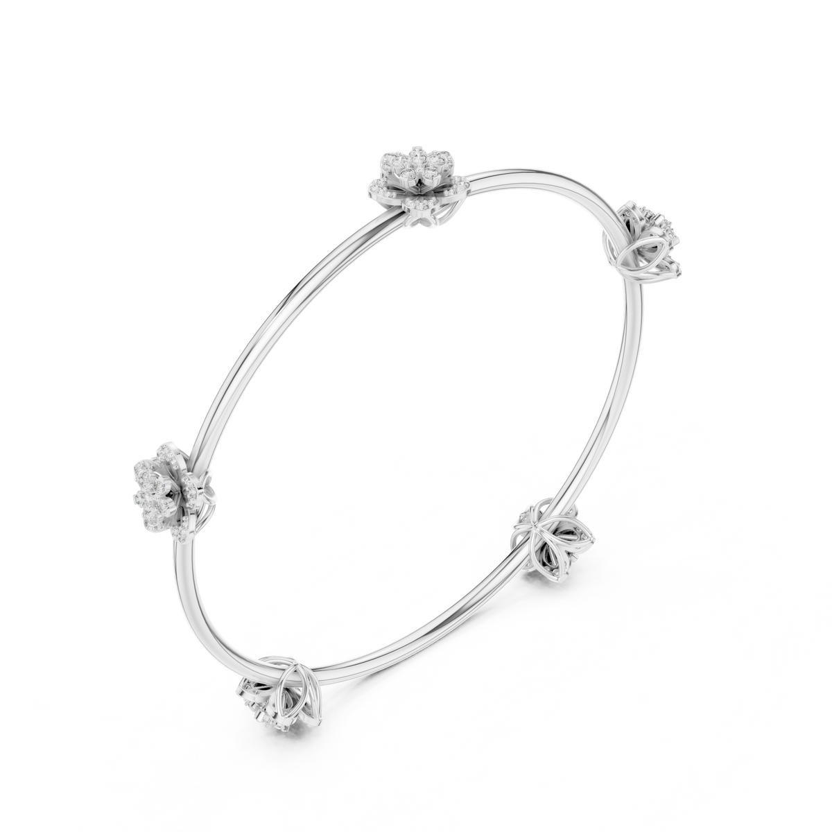 Floral Cluster Moissanite Bangle in white 925 sterling silver, view 2