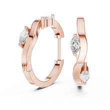 Marquise moissanite wave huggie hoop earrings in rose 925 sterling silver, view 1