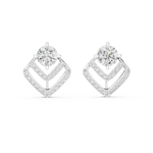Round moissanite pave chevron stud earrings in white 925 sterling silver, view 4