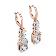 Emerald cut moissanite drop earrings in rose 925 sterling silver, view 2